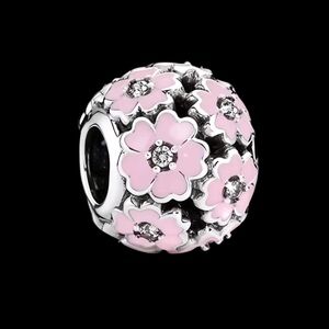 New pink floral gemstone pandora style charm